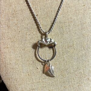 Silver Heart and Leaf Charms on Silver Charm Pendant‎  Necklace
